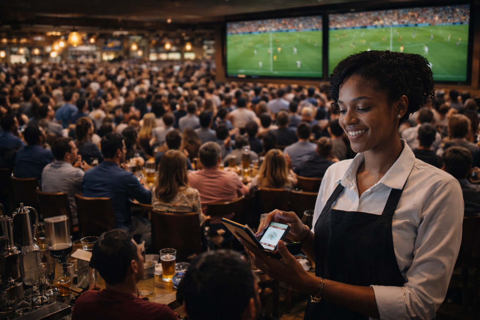 Staff smiling while scanning a QR code