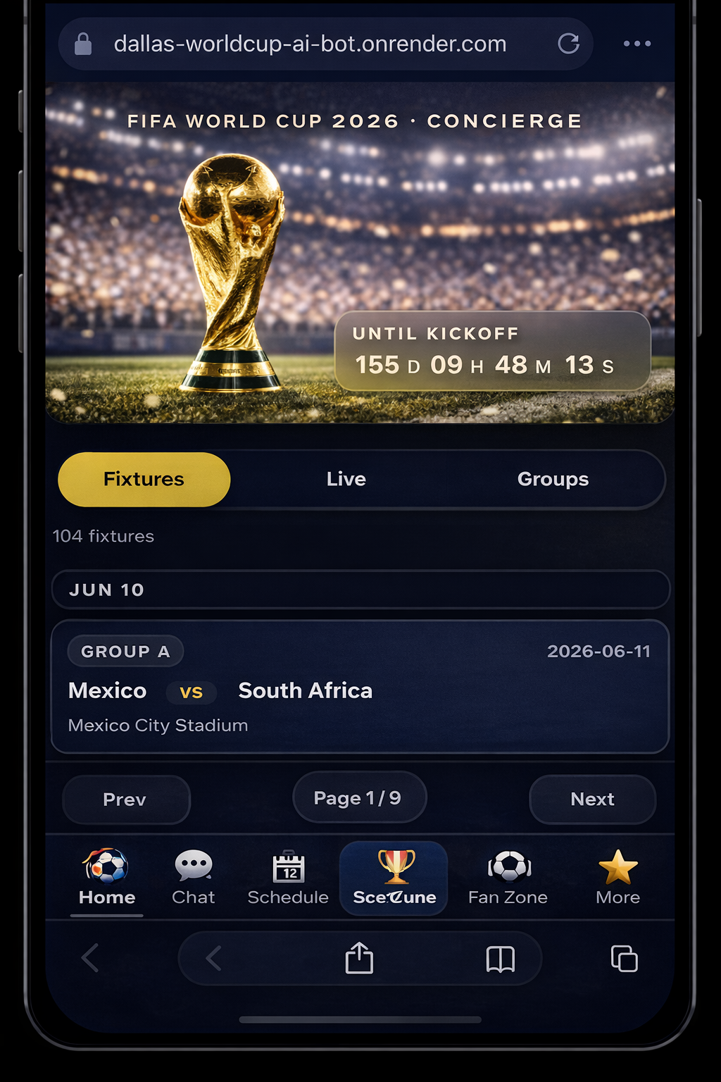 Match schedule screen